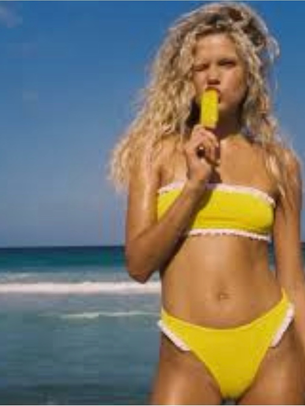 NWT Hunza G Tracey frill Yellow Bikini in sunflower/white